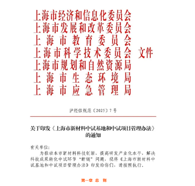 中试通政策 | 关于印发《上海市新材料中试基地和中试项目管理办法》的通知