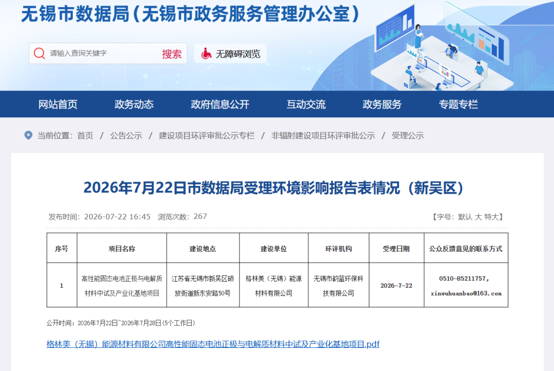 投资1.2亿！格林美拟建高性能固态电池正极与电解质材料中试及产业化基地项目